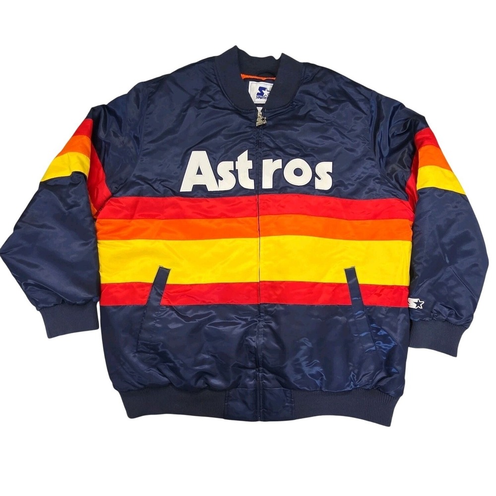 Starter Houston Astros Jacket Men 3XL Tequila Sunrise Rainbow Satin Full Zip
